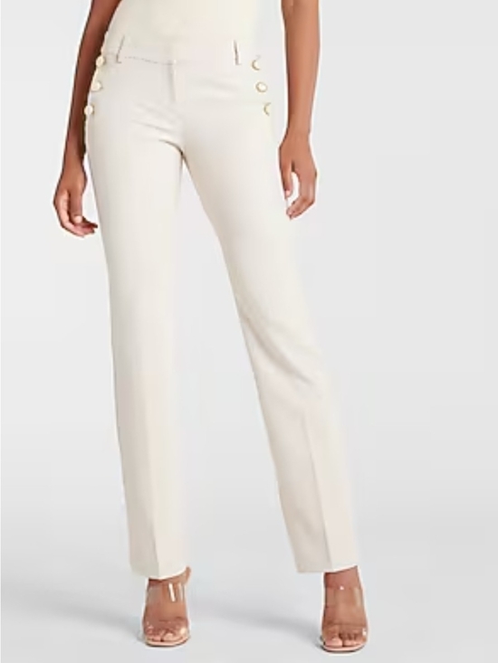 Express Pants - EXPRESS Low-Rise Cream Sailor Button Bootcut Pant 12